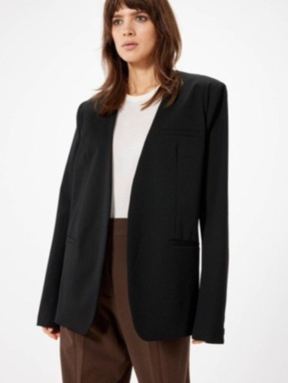 Sophie Rue Collarless Open Blazer Jacket Black Stretch Womens Small Chic Office